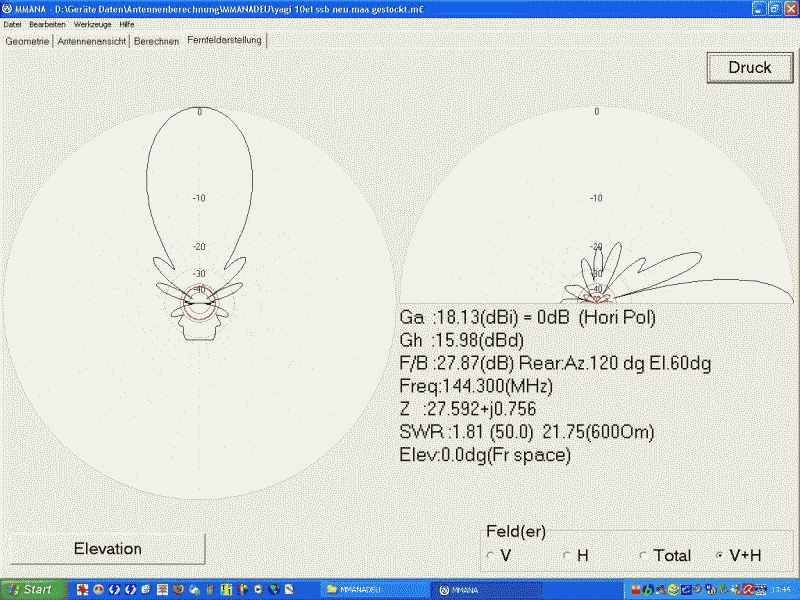 Diagramm 2m Antennen 10 über 10 Elemente SSB